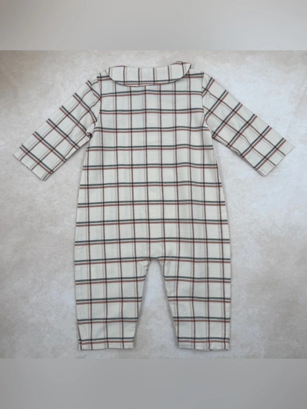 🆕 Rylee + Cru Cream Plaid Baby Romper with Peter Pan Collar